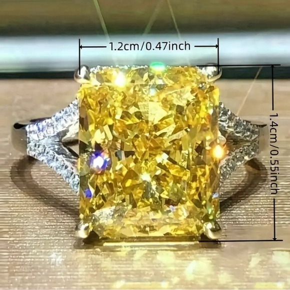 Radiant Yellow Gemstone Promise Ring - Sparkling Silver Plated, Size7 - Picture 3 of 5